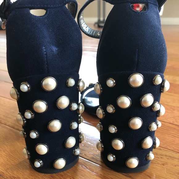 Sz 4 Stuart Weitzman More Pearls Blue Suede Heels - Picture 7 of 8